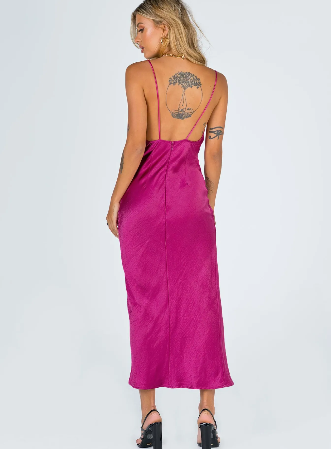 Princess Polly Walk The Line Midi Dress Magenta New