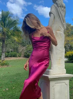 Princess Polly Walk The Line Midi Dress Magenta New