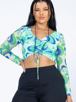 Princess Polly Wallace Long Sleeve Top/ Blue   Green New