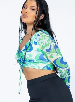 Princess Polly Wallace Long Sleeve Top/ Blue   Green New