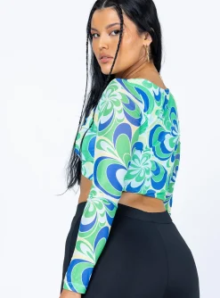 Princess Polly Wallace Long Sleeve Top/ Blue   Green New