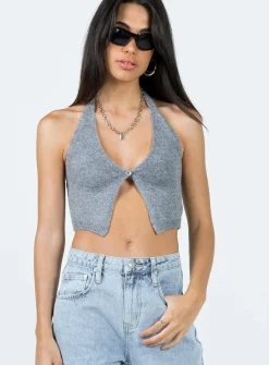 Princess Polly Waterbell Top  Grey Outlet