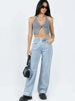 Princess Polly Waterbell Top  Grey Outlet