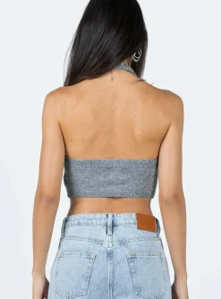 Princess Polly Waterbell Top  Grey Outlet