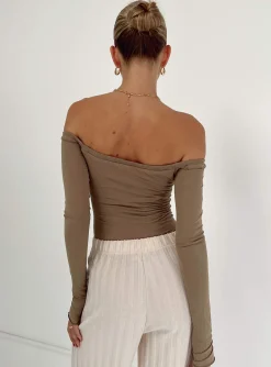 Princess Polly Weaver Off Shoulder Bodysuit Stone New