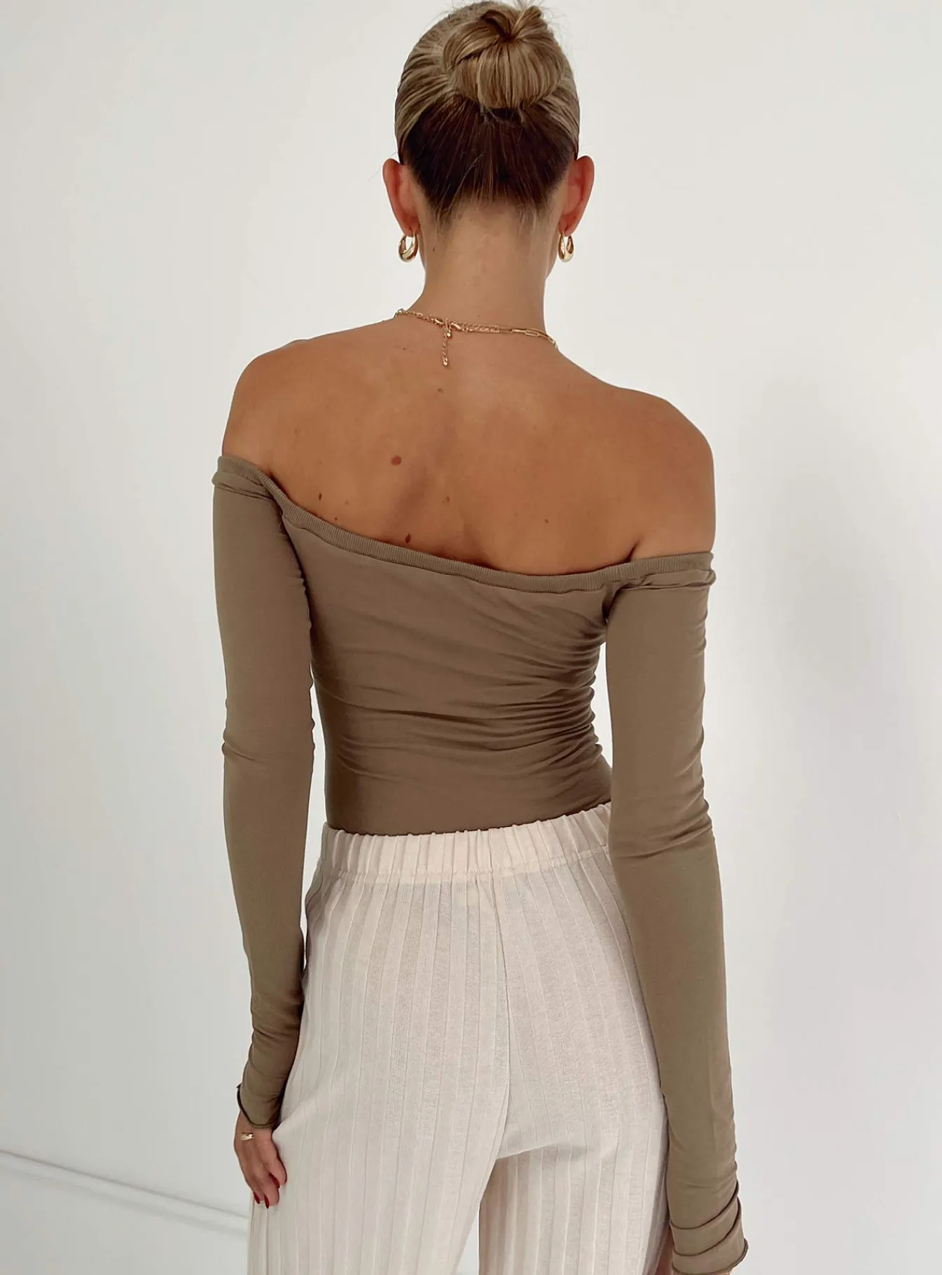 Princess Polly Weaver Off Shoulder Bodysuit Stone New
