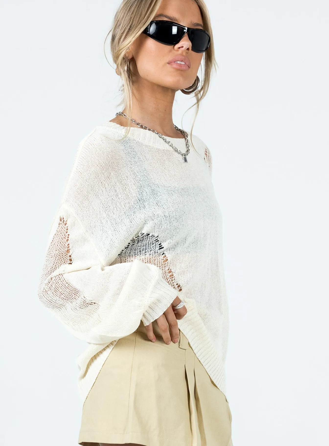 Princess Polly Wendy Oversized Sweater Cream Flash Sale