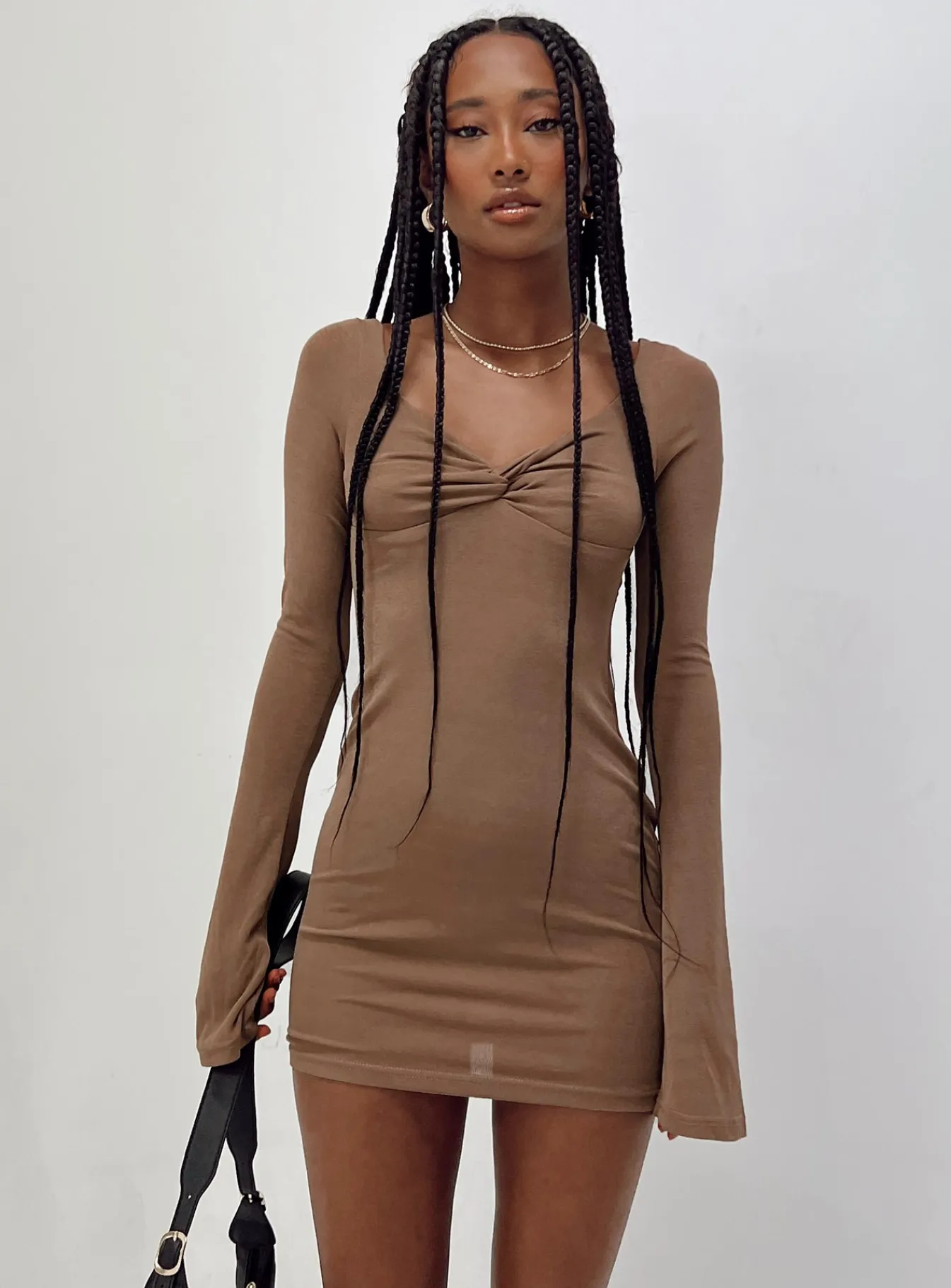 Princess Polly Wesley Long Sleeve Mini Dress Brown Sale