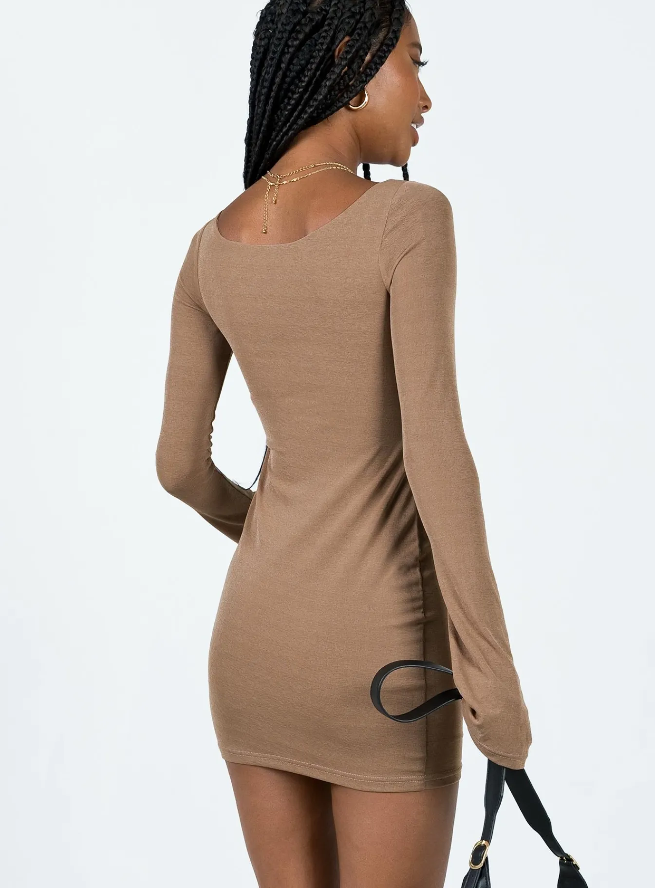 Princess Polly Wesley Long Sleeve Mini Dress Brown Sale