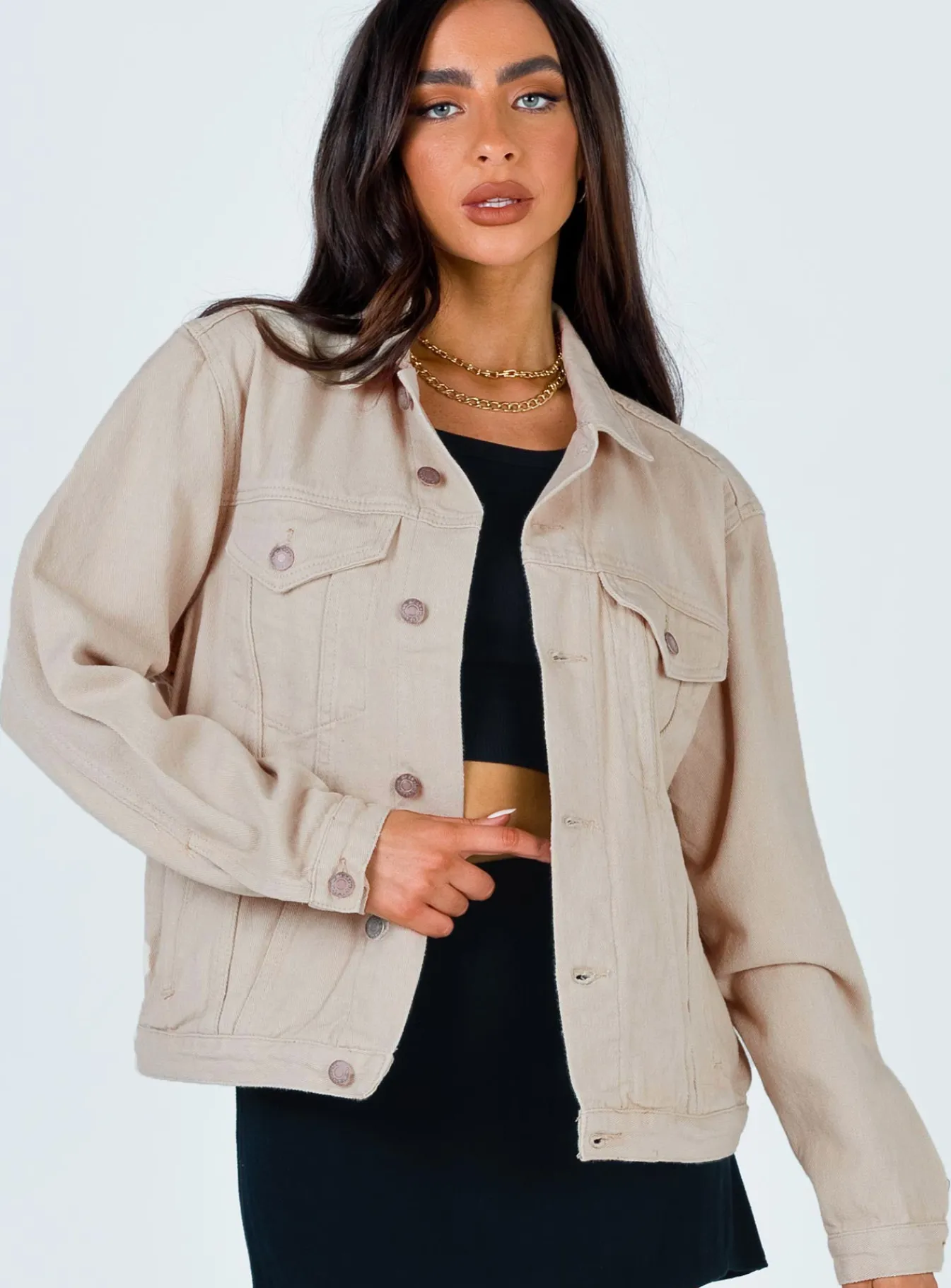 Princess Polly Western Denim Jacket Beige Hot