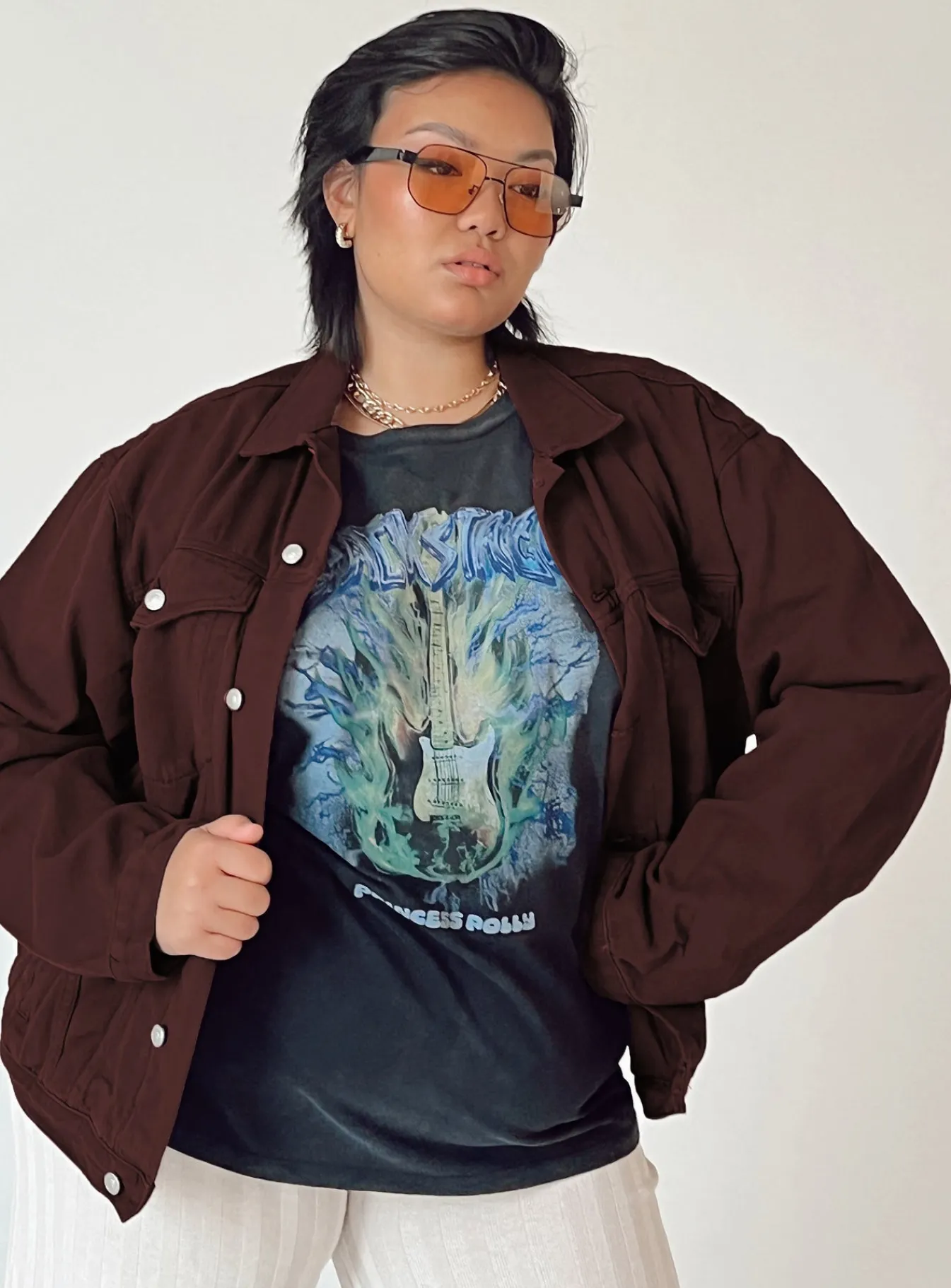Princess Polly Western Denim Jacket Darkcurve Brown Cheap
