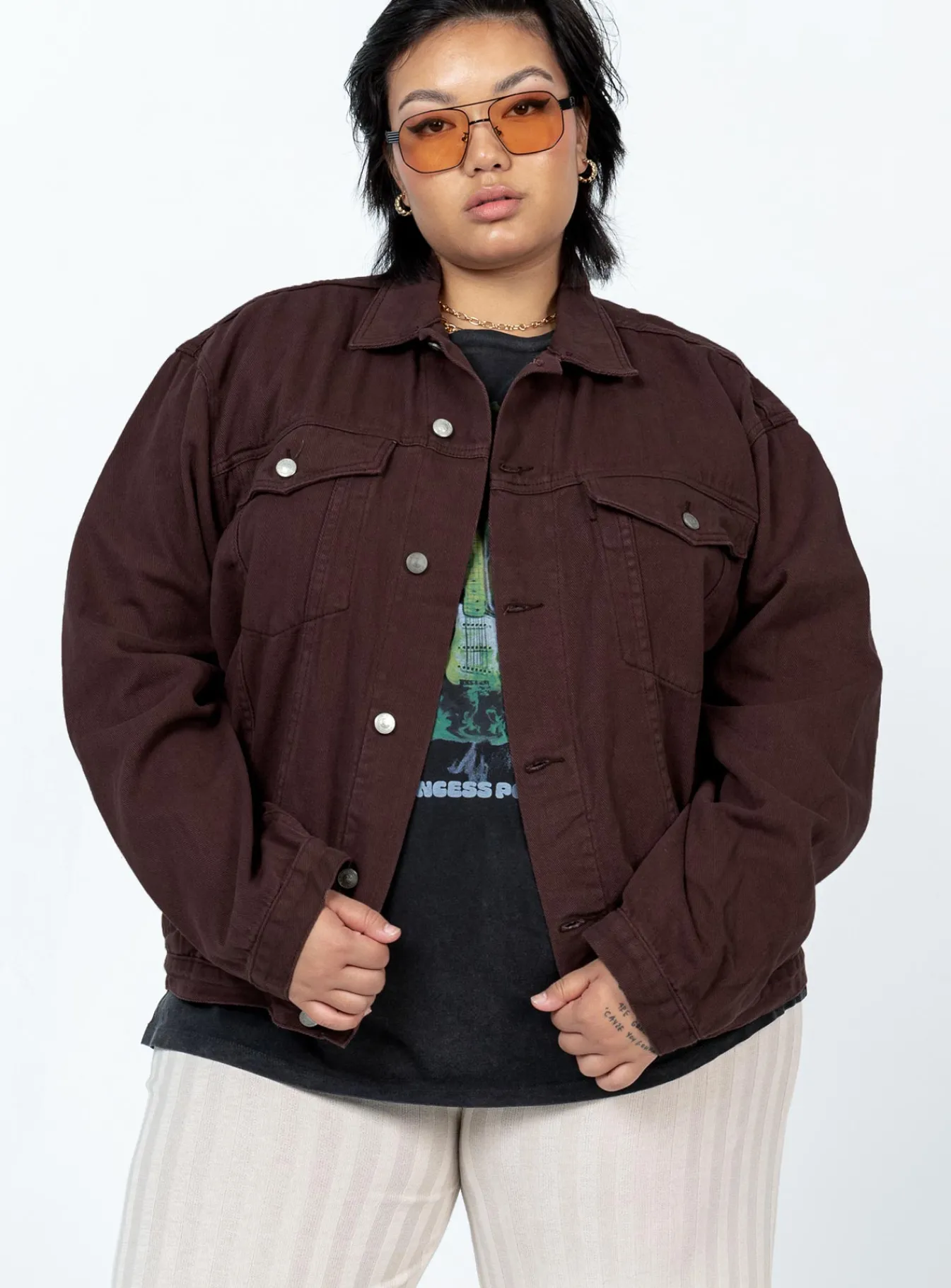 Princess Polly Western Denim Jacket Darkcurve Brown Cheap