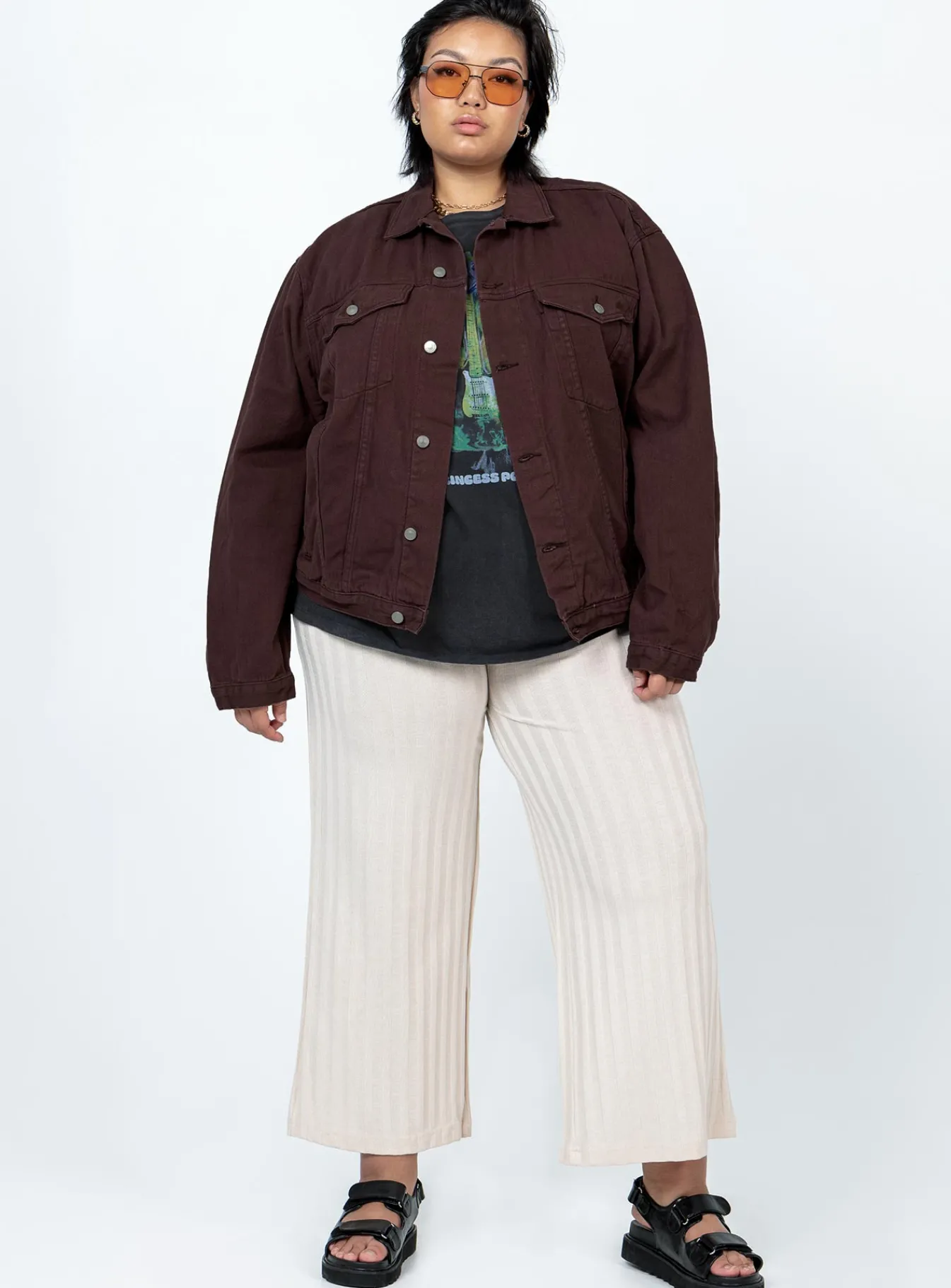 Princess Polly Western Denim Jacket Darkcurve Brown Cheap