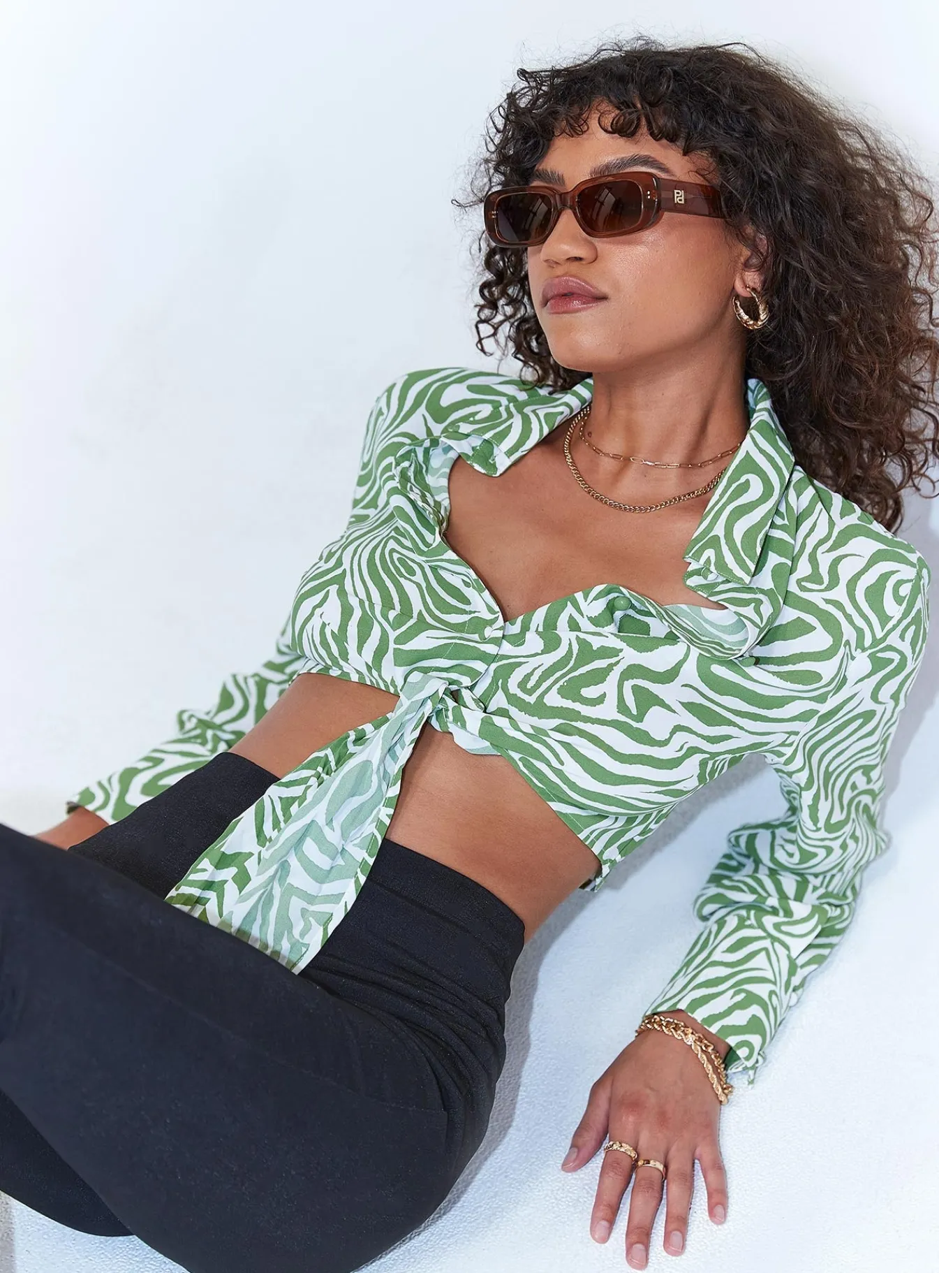 Princess Polly Winslet Long Sleeve Top Green Outlet