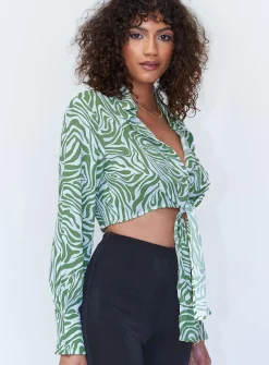 Princess Polly Winslet Long Sleeve Top Green Outlet