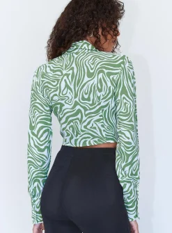 Princess Polly Winslet Long Sleeve Top Green Outlet
