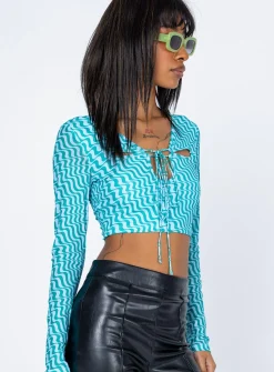 Princess Polly Winston Long Sleeve Topmulti Blue New