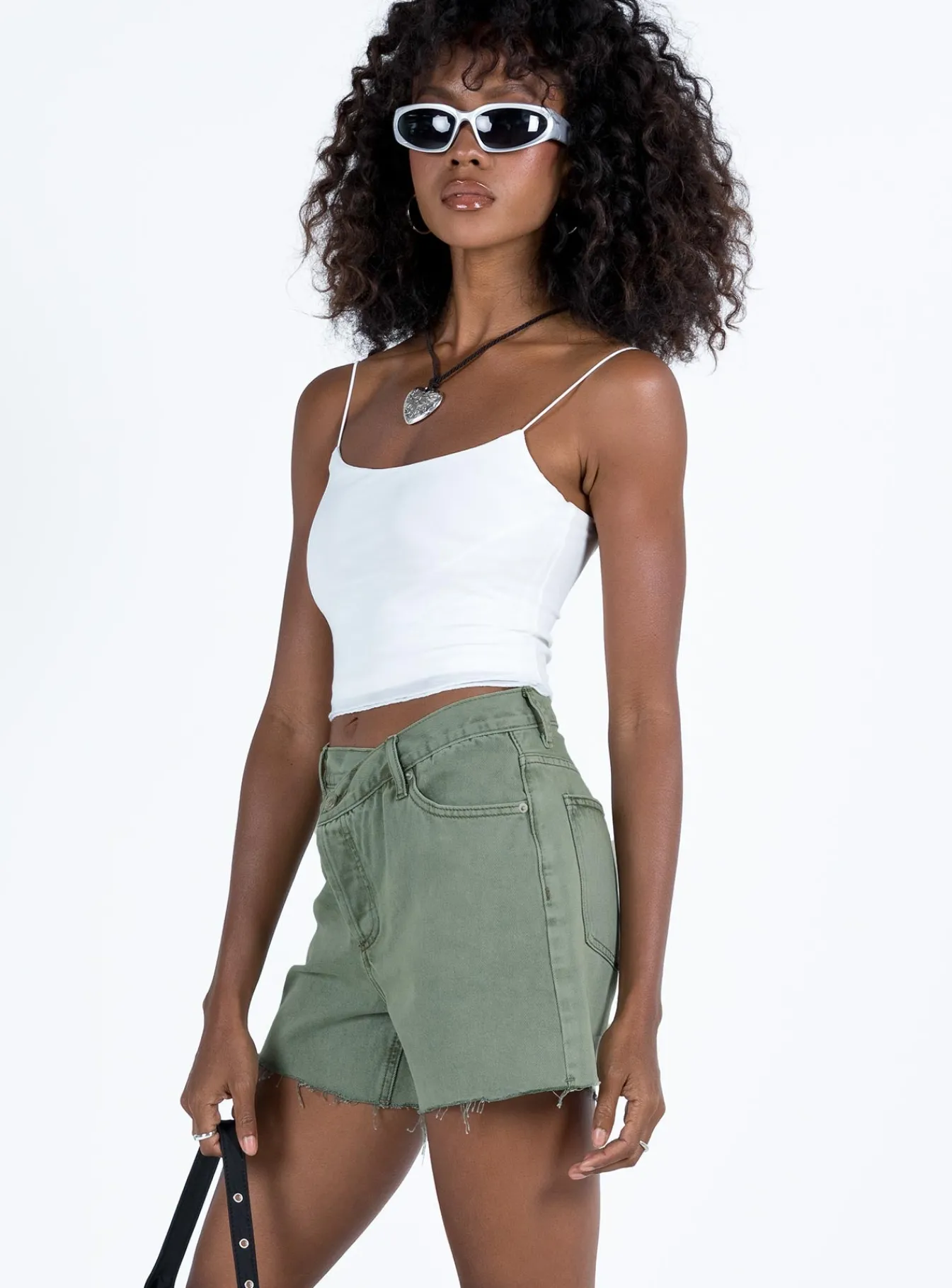 Princess Polly Xena Denim Shorts Green Flash Sale