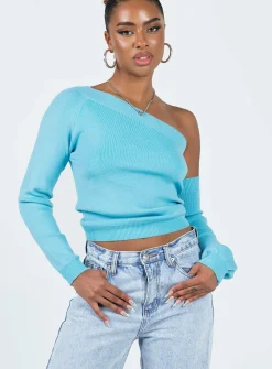 Princess Polly Yvonne One Shoulder Sweater  Blue Shop
