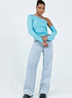 Princess Polly Yvonne One Shoulder Sweater  Blue Shop
