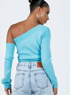 Princess Polly Yvonne One Shoulder Sweater  Blue Shop
