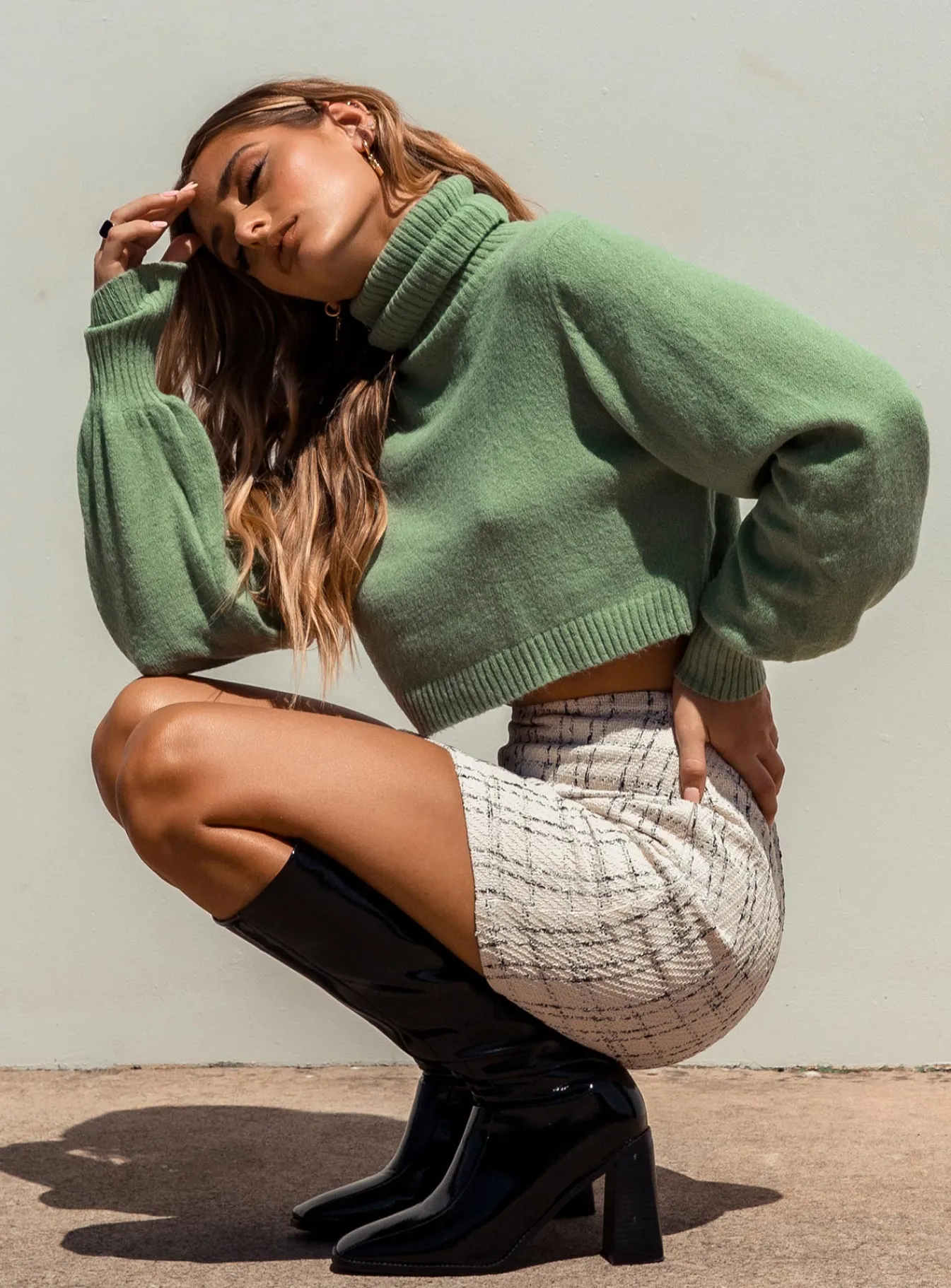 Princess Polly Zahara Cropped Turtleneck Sweater Green Best