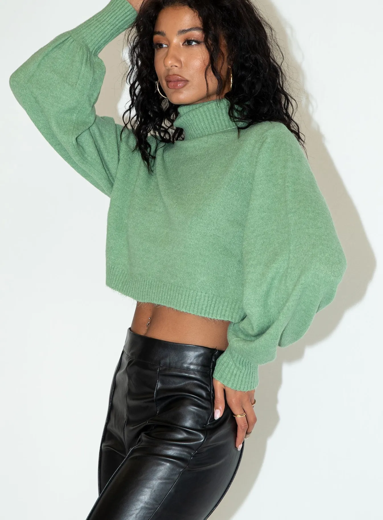 Princess Polly Zahara Cropped Turtleneck Sweater Green Best