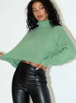 Princess Polly Zahara Cropped Turtleneck Sweater Green Best
