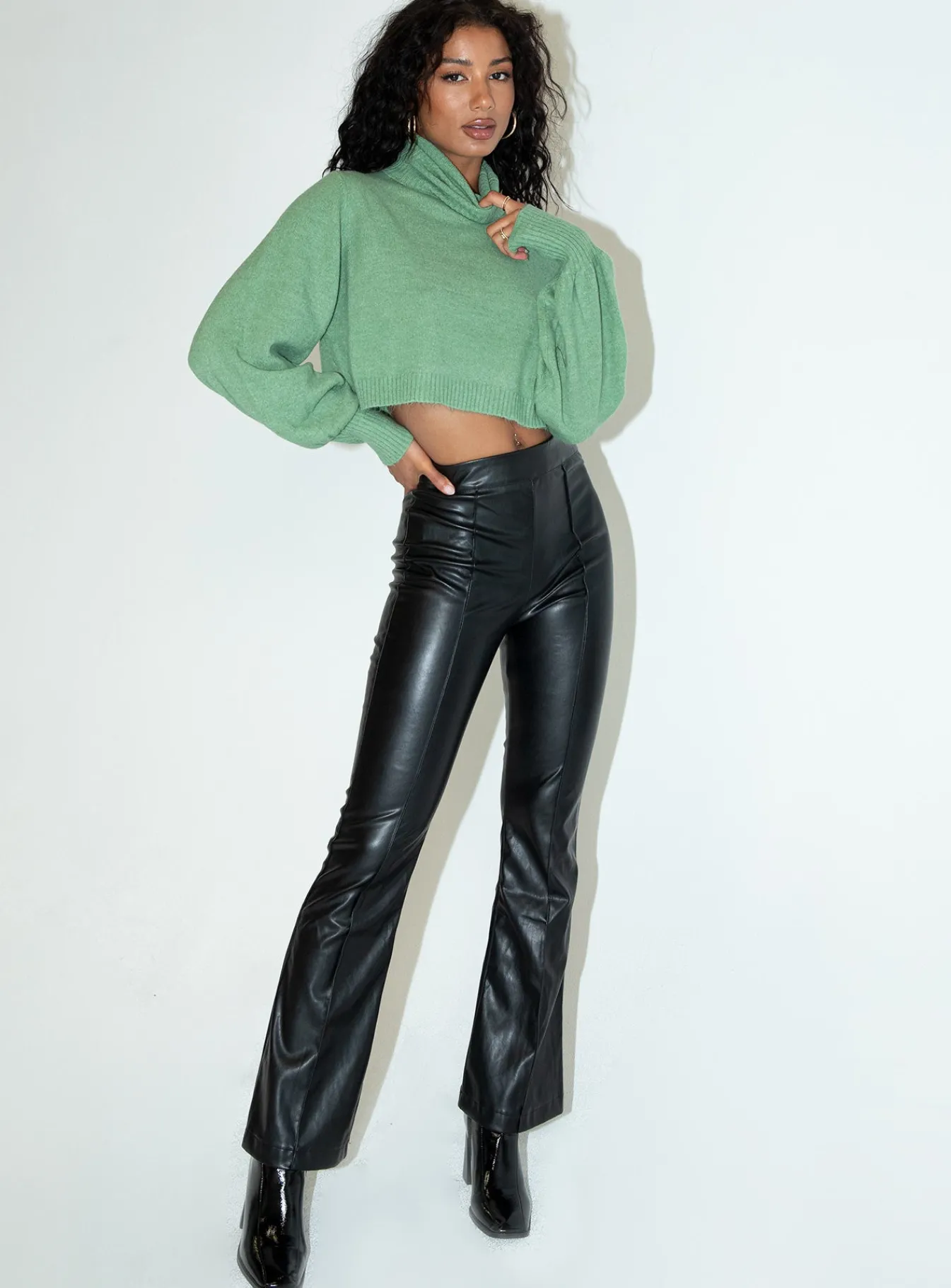 Princess Polly Zahara Cropped Turtleneck Sweater Green Best