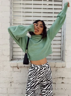 Princess Polly Zahara Cropped Turtleneck Sweater Green Best