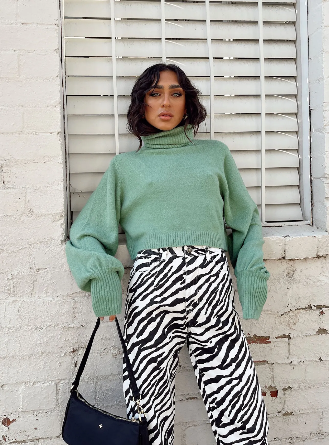 Princess Polly Zahara Cropped Turtleneck Sweater Green Best