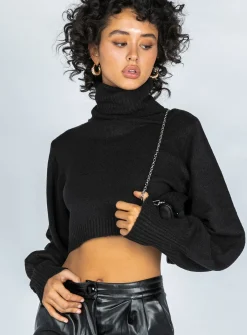 Princess Polly Zahara Cropped Turtleneck Sweater  Black Store