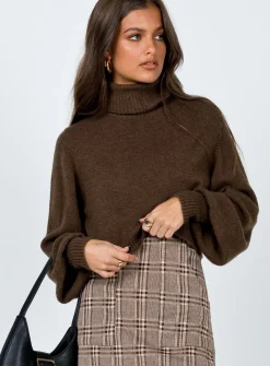Princess Polly Zahara Cropped Turtleneck Sweater  Brown Cheap