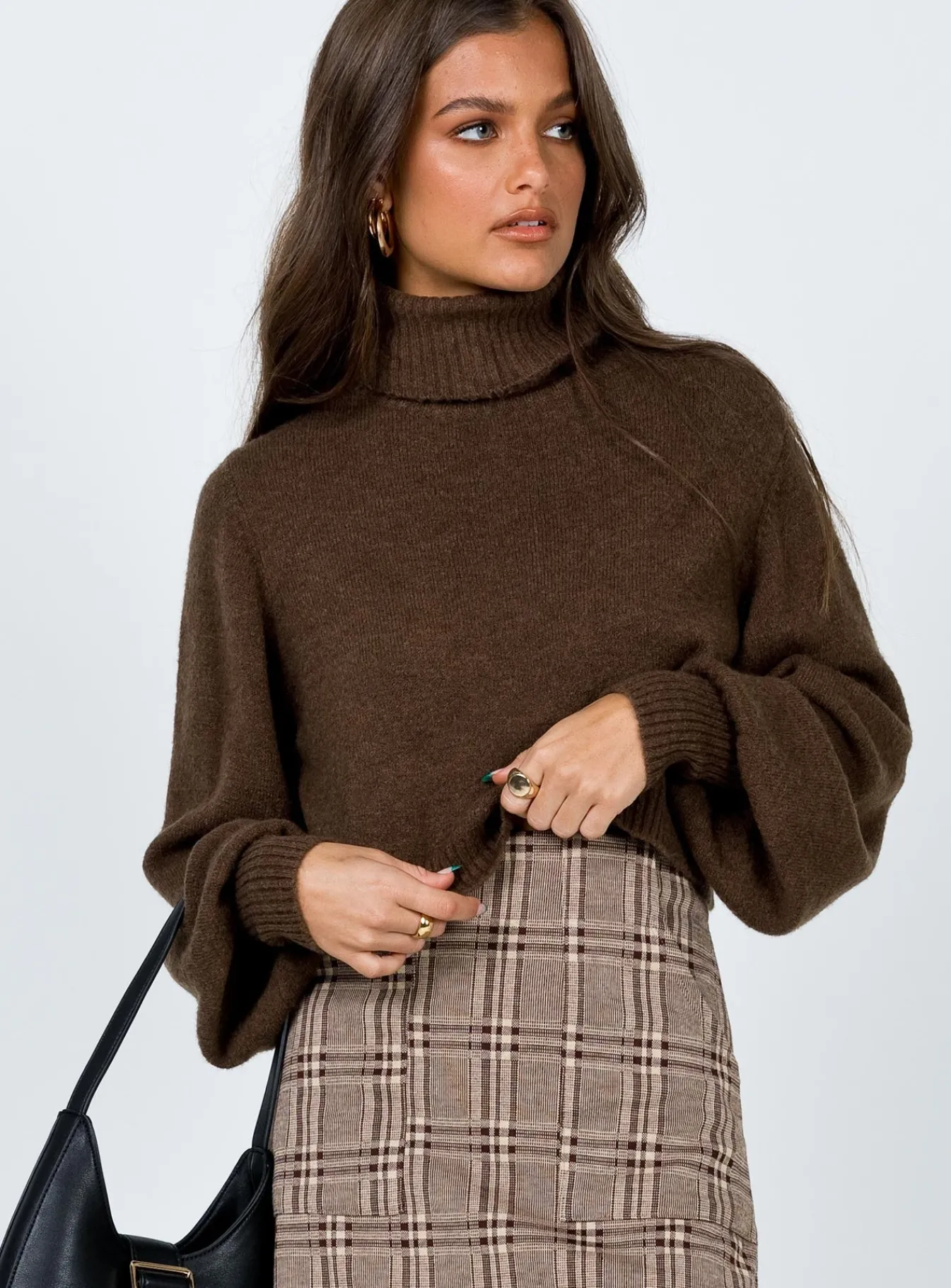 Princess Polly Zahara Cropped Turtleneck Sweater Brown Cheap