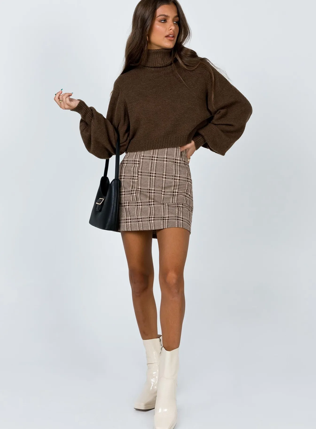 Princess Polly Zahara Cropped Turtleneck Sweater Brown Cheap