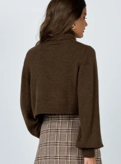Princess Polly Zahara Cropped Turtleneck Sweater Brown Cheap