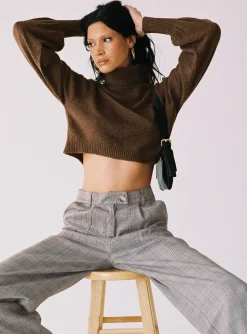 Princess Polly Zahara Cropped Turtleneck Sweater Brown Cheap