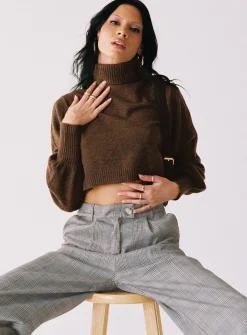 Princess Polly Zahara Cropped Turtleneck Sweater Brown Cheap