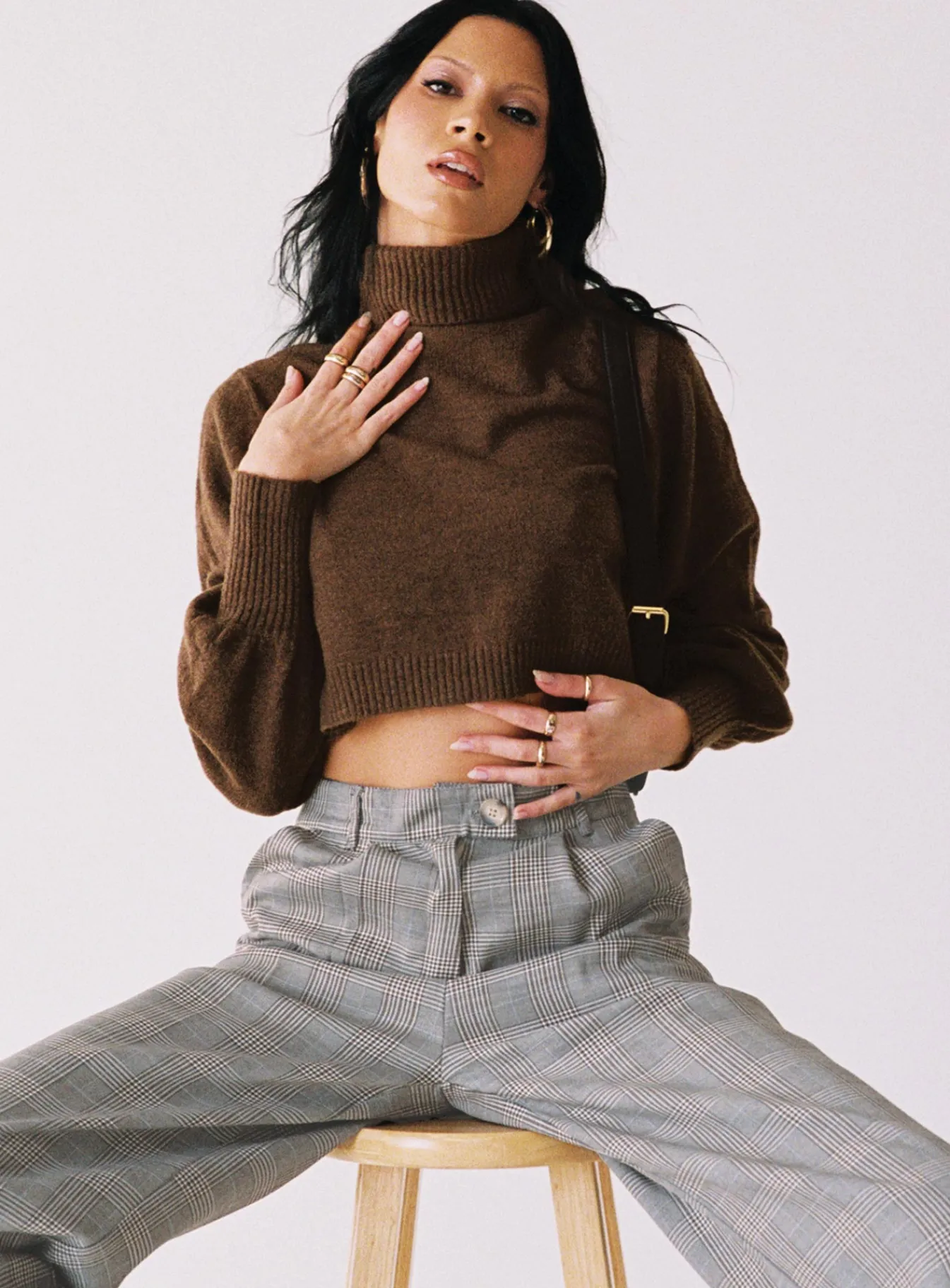 Princess Polly Zahara Cropped Turtleneck Sweater Brown Cheap