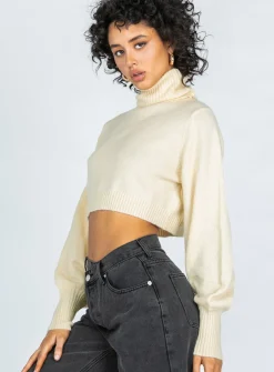 Princess Polly Zahara Cropped Turtleneck Sweater  Cream Cheap