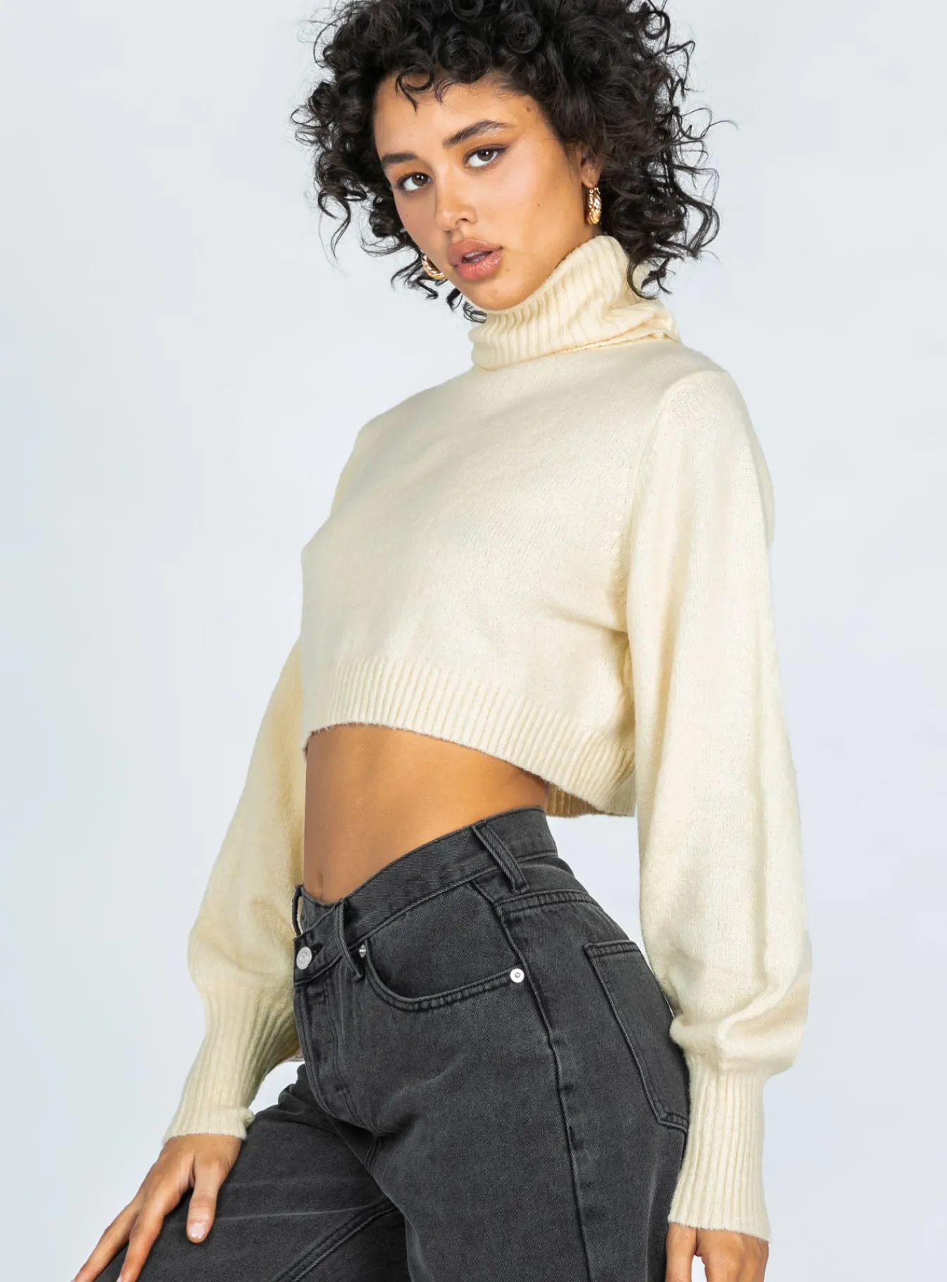 Princess Polly Zahara Cropped Turtleneck Sweater Cream Cheap