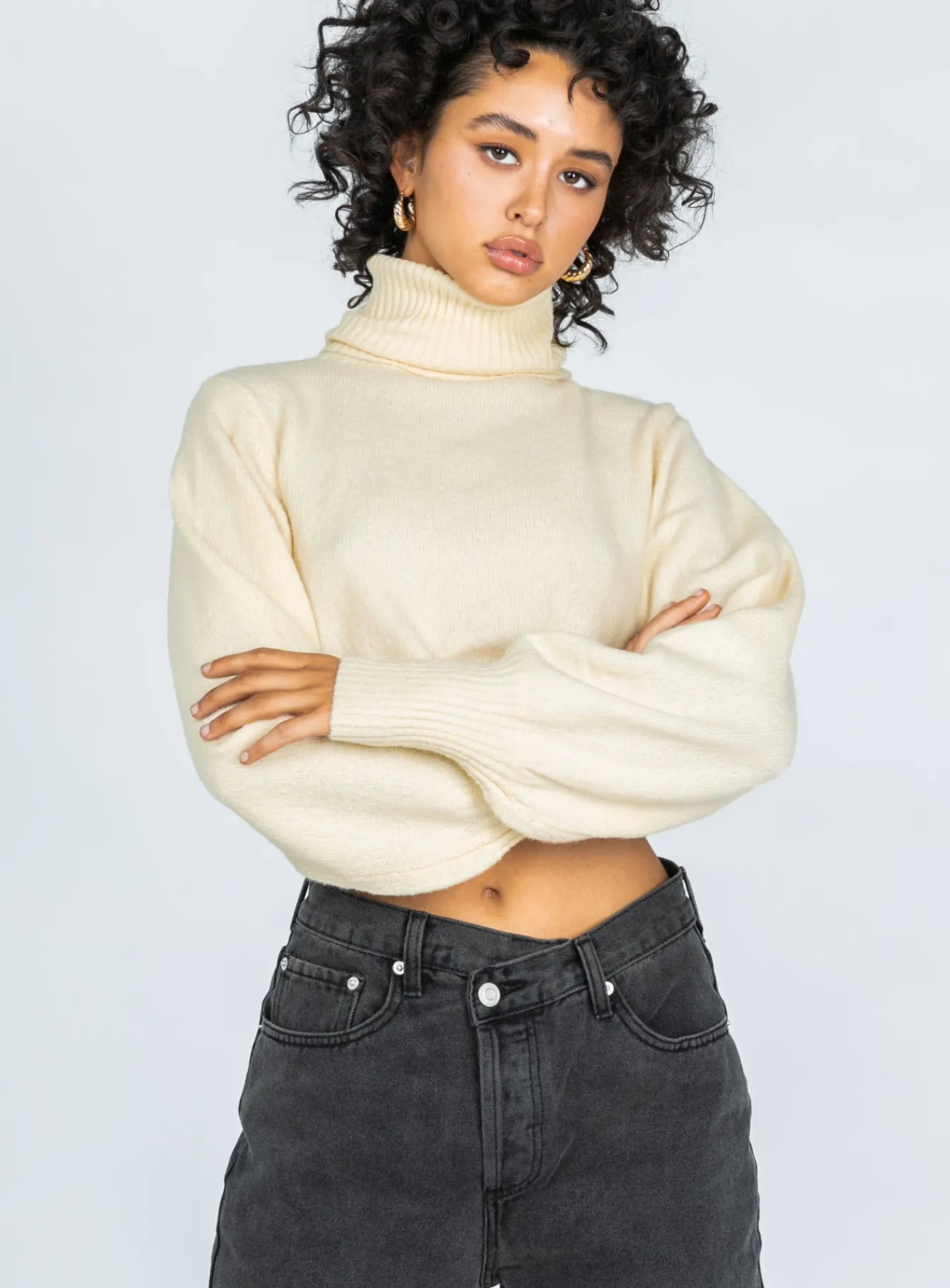 Princess Polly Zahara Cropped Turtleneck Sweater Cream Cheap
