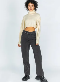 Princess Polly Zahara Cropped Turtleneck Sweater Cream Cheap