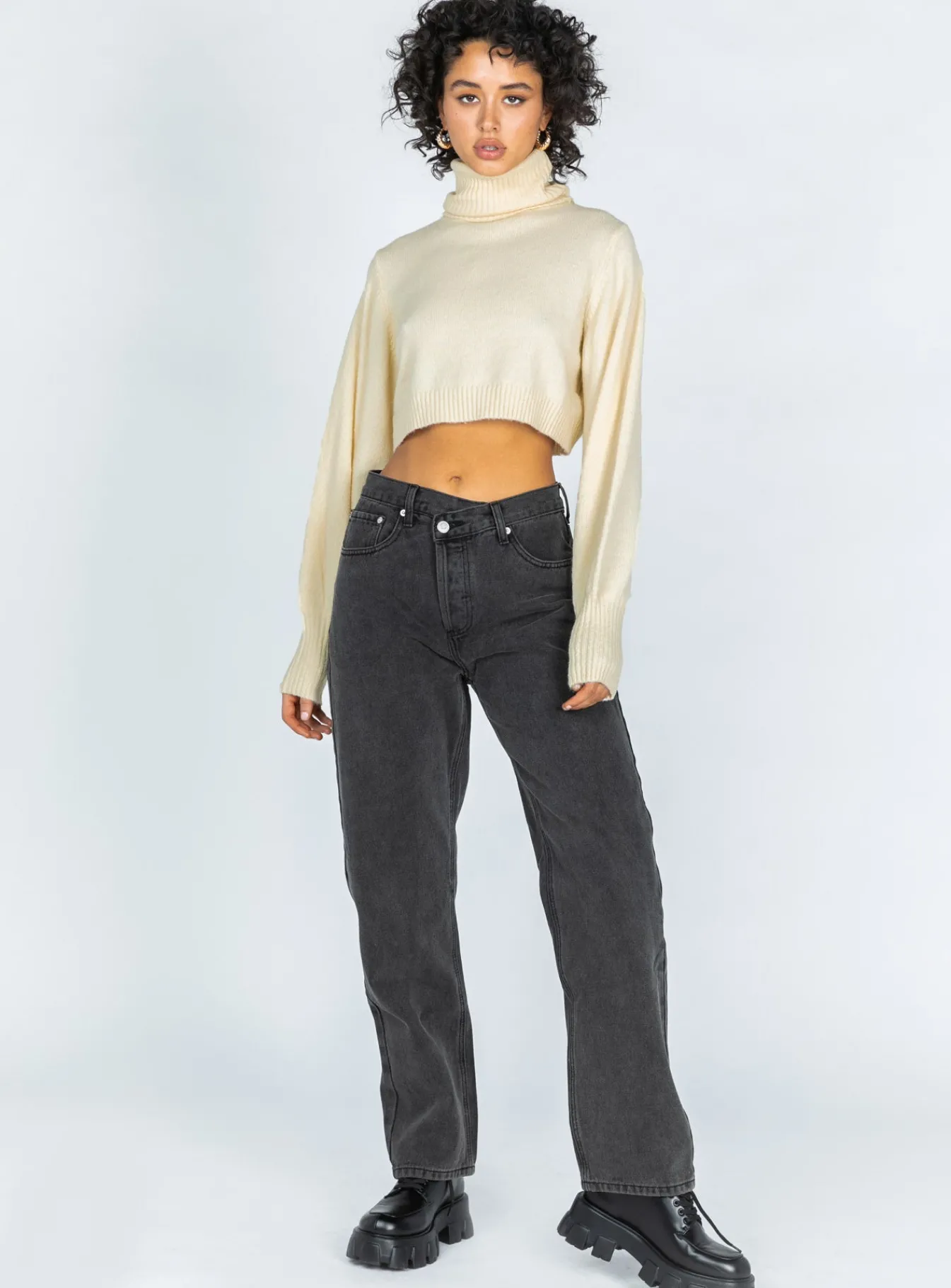 Princess Polly Zahara Cropped Turtleneck Sweater Cream Cheap