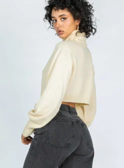 Princess Polly Zahara Cropped Turtleneck Sweater Cream Cheap