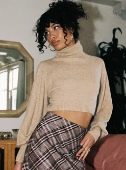 Princess Polly Zahara Cropped Turtleneck Sweater  Beige New