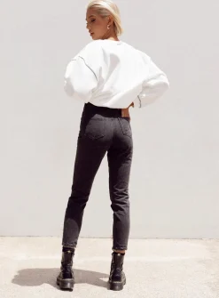 Princess Polly Zaiden Straight Leg Jeansdenim   Black New