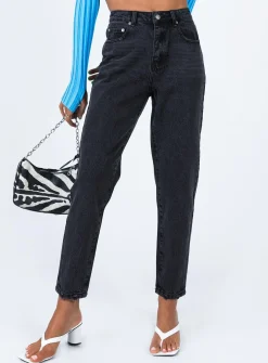 Princess Polly Zaiden Straight Leg Jeansdenim   Black New