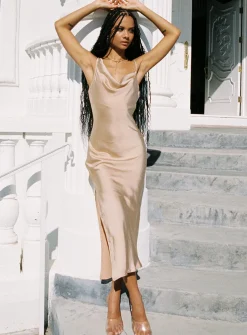 Princess Polly Zamora Midi Dress  Champagne New