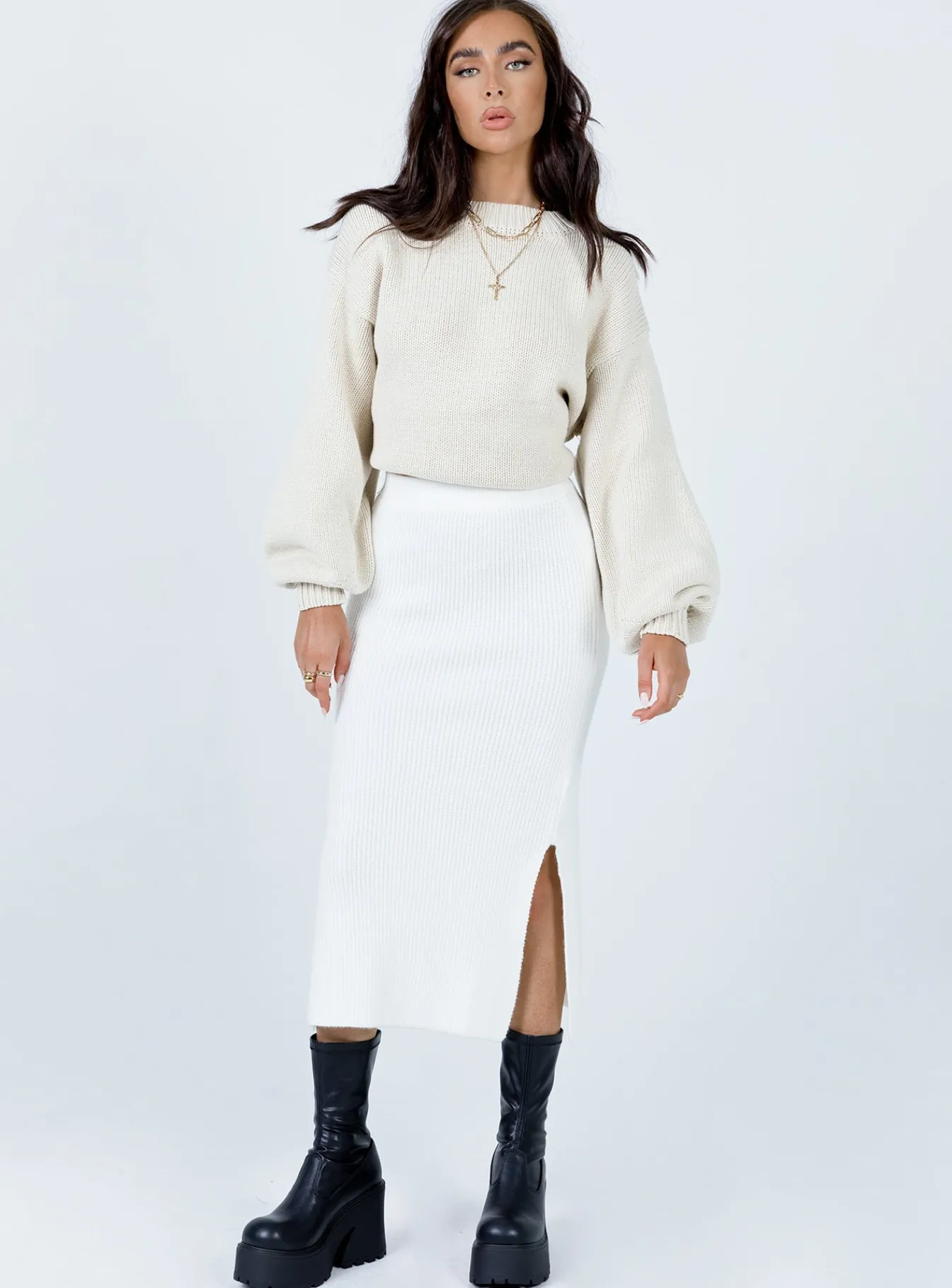 Princess Polly Zanna Midi Skirt White Clearance